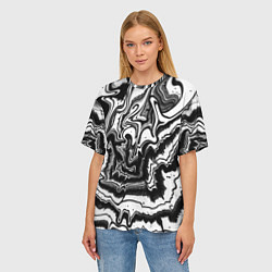 Футболка оверсайз женская Закрученные волны - чб абстракция, цвет: 3D-принт — фото 2