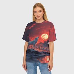 Футболка оверсайз женская Белый волк воет на луну, цвет: 3D-принт — фото 2