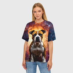 Футболка оверсайз женская Американский стаффордширский терьер в космосе, цвет: 3D-принт — фото 2
