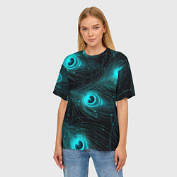 Футболка оверсайз женская Светящиеся перья павлина паттерн, цвет: 3D-принт — фото 2