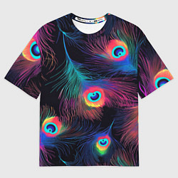 Женская футболка оверсайз Павлиньи перья - разные оттенки