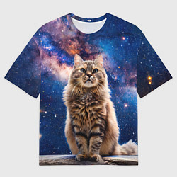 Женская футболка оверсайз Сибирская кошка в космосе