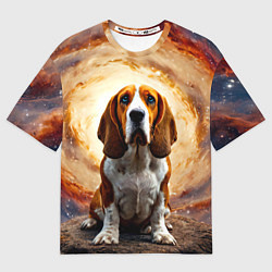 Женская футболка оверсайз Бассет-хаунд в космосе