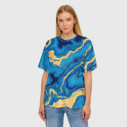 Футболка оверсайз женская Синий мрамор с золотом, цвет: 3D-принт — фото 2