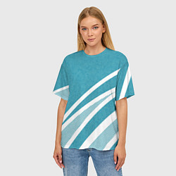 Футболка оверсайз женская Бело-голубой абстракция с полосами, цвет: 3D-принт — фото 2