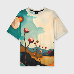 Футболка оверсайз женская Сюрреалистичный пейзаж с цветами, цвет: 3D-принт