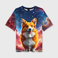 Женская футболка оверсайз Корги и космическое небо