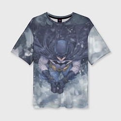 Женская футболка оверсайз Бэтмен на фоне снегопада