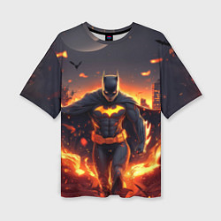 Женская футболка оверсайз Бэтмен - летучие мыши и огонь