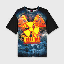 Футболка оверсайз женская Stalker огненное лого чернобыль, цвет: 3D-принт