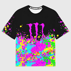 Футболка оверсайз женская Monster energy краски неоновые, цвет: 3D-принт