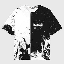 Футболка оверсайз женская Nasa черно белый огонь, цвет: 3D-принт