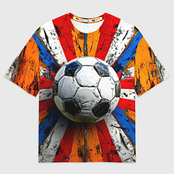 Женская футболка оверсайз Футбольный мяч в ярких линиях