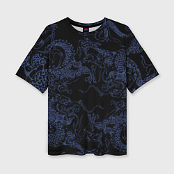 Футболка оверсайз женская Синий дракон на черном, цвет: 3D-принт