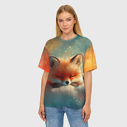 Футболка оверсайз женская Лисенок спит на облаке, цвет: 3D-принт — фото 2
