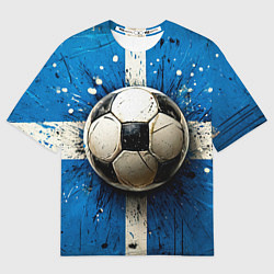 Женская футболка оверсайз Футбольный мяч на синем