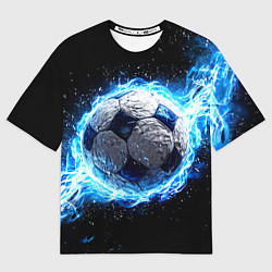 Женская футболка оверсайз Футбольный мяч в синем пламени