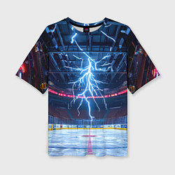 Женская футболка оверсайз Удар молнии в хоккейную площадку
