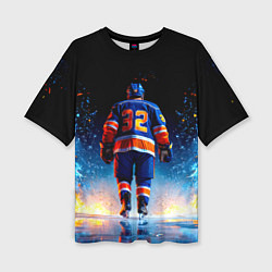 Женская футболка оверсайз Хоккеист в синем пламени