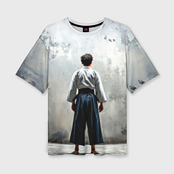 Женская футболка оверсайз Боец айкидо на сером