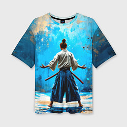 Женская футболка оверсайз Боец айкидо на синем