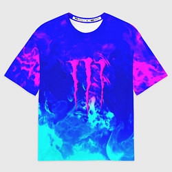 Футболка оверсайз женская Monster energy дым неоновый, цвет: 3D-принт