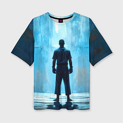 Женская футболка оверсайз Боец крав-мага на синем