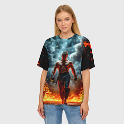 Футболка оверсайз женская Крав-мага боец в огне, цвет: 3D-принт — фото 2
