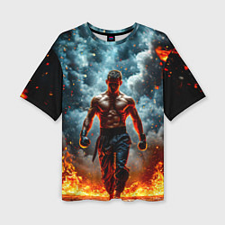 Женская футболка оверсайз Крав-мага боец в огне