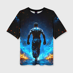 Женская футболка оверсайз Боец крав-мага в синем пламени