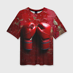 Женская футболка оверсайз Бойцовские перчатки на красном