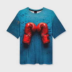 Футболка оверсайз женская Бойцовские перчатки на синем, цвет: 3D-принт