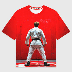 Женская футболка оверсайз Боец джиу-джитсу на красном