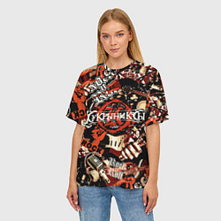 Футболка оверсайз женская Кукрыниксы на фоне электрогитар, цвет: 3D-принт — фото 2