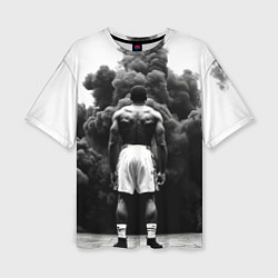 Женская футболка оверсайз Мухаммед Али в черном дыму