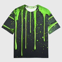 Футболка оверсайз женская Зеленая краска стекающая на черном фоне, цвет: 3D-принт