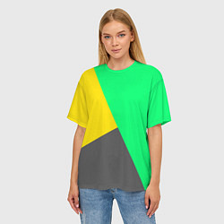 Футболка оверсайз женская Жёлто-серо-зелёный трёхцветный, цвет: 3D-принт — фото 2