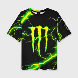 Женская футболка оверсайз Monster energy зелёные молнии