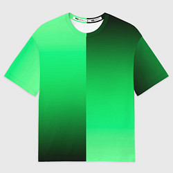 Женская футболка оверсайз Чёрно-зелёный градиент пополам