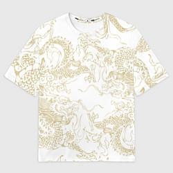 Женская футболка оверсайз Золотой дракон в виде узора на белом