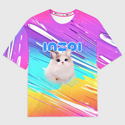 Женская футболка оверсайз Inzoi кошечка на радужном фоне