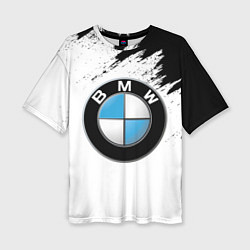 Футболка оверсайз женская BMW лого на бело-черном, цвет: 3D-принт
