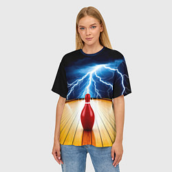 Футболка оверсайз женская Кегля для боулинга и молния, цвет: 3D-принт — фото 2