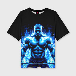 Футболка оверсайз женская Пауэрлифтер в синем пламени, цвет: 3D-принт