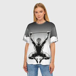 Футболка оверсайз женская Турникмен в чб, цвет: 3D-принт — фото 2