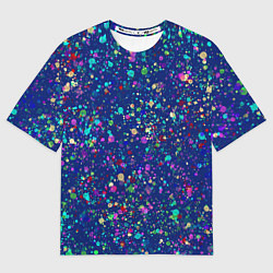 Футболка оверсайз женская Синий с разноцветными брызгами, цвет: 3D-принт