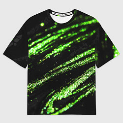 Футболка оверсайз женская Зеленые блестки на черном, цвет: 3D-принт