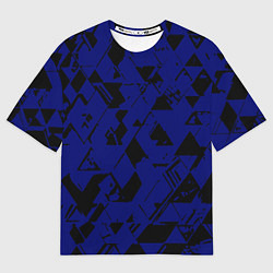 Футболка оверсайз женская Синий с чёрными деталями абстракция, цвет: 3D-принт