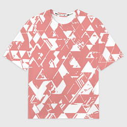 Женская футболка оверсайз Розовый с белыми вставками абстрактный
