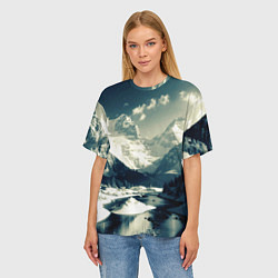 Футболка оверсайз женская Река и горы снежные пейзаж, цвет: 3D-принт — фото 2